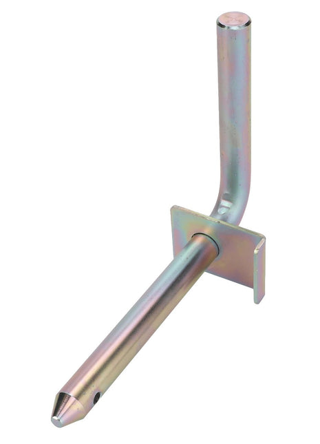 The AGCO | Pin - Acx2974070 by AGCO is a metal tubular bracket with a horizontal rod attached to a vertical arm, featuring a square mounting plate and a pointed tip on the extended rod end. No current product description information is available.
