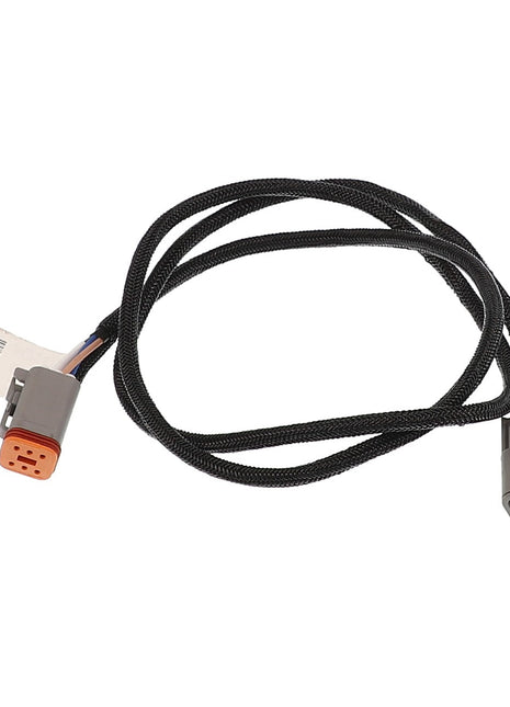 A coiled black harness with a gray connector on one end and an orange connector on the other, attached to a labeled tag. Product Name: AGCO | Harness - Acp0003490. Brand Name: AGCO. No product description available.