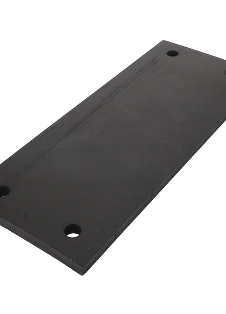 The AGCO Rubber Plate - Fel151139, a rectangular black rubber bumper from AGCO, is designed with durability in mind and features four evenly spaced holes at the corners.