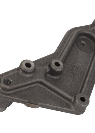 The AGCO Retaining Plate - Acw3558110 is a metallic, triangular industrial part featuring three circular attachment points, two visible threaded holes, and raised ridges. No current product description information is available.
