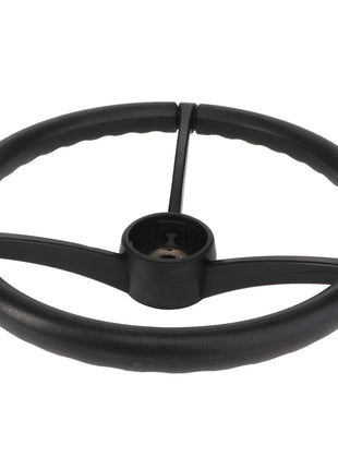 The AGCO | Steering Wheel - 4282439M4 by AGCO features a black design with three spokes and a central mounting hub, providing optimal control and a sleek, modern appearance.