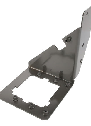 The AGCO Bracket - Acw2230210, an L-shaped metal component with multiple bolts and a rectangular cutout section, currently lacks a detailed product description.