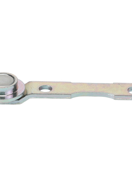 Product Name: AGCO | Roller Guard - Acw2132720 by AGCO, is a metal rod end with a spherical bearing and a flat extension featuring two elongated holes. Unfortunately, no current product description information is available for further details.