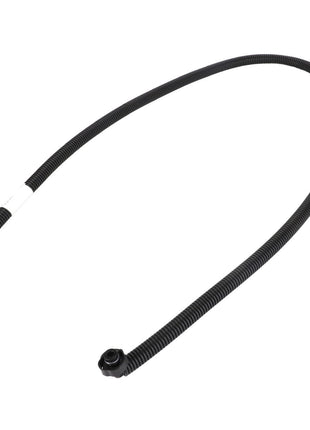 The AGCO Coolant Line (Acw1964570) by AGCO is a black, flexible corrugated tube with connectors at both ends, commonly used for routing wires or cables.