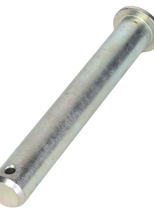 The AGCO | Clevis Pin - Acw2015920 by AGCO is a metal cylindrical pin featuring a hole near one end and a flange at the other, commonly utilized in mechanical assemblies.