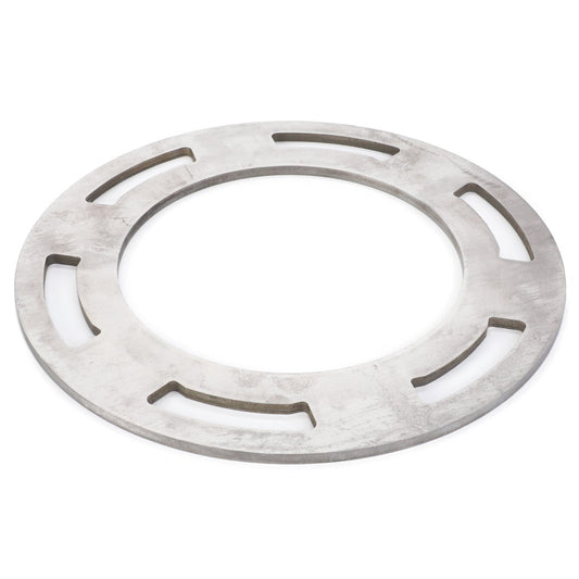 A round metal disc with evenly spaced rectangular cutouts near the inner edge, identified as AGCO | Support Plate - 3617343M1, used in Massey Ferguson models.