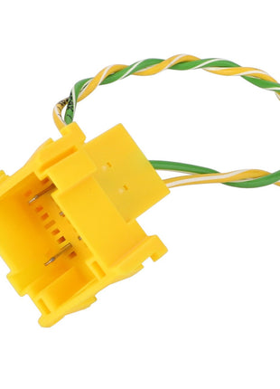 A yellow plastic electrical connector with green and yellow twisted wires, identified as the AGCO | Harness - Acw2100320 from the brand AGCO, is shown against a white background.