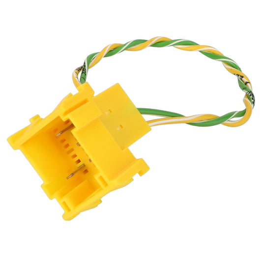 A yellow plastic electrical connector with green and yellow twisted wires, identified as the AGCO | Harness - Acw2100320 from the brand AGCO, is shown against a white background.