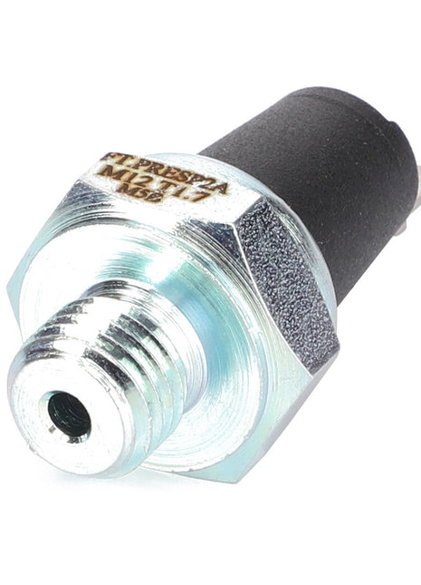 A close-up view of the AGCO Pressure Switch - Acw2936900 in silver and black, featuring a threaded metal housing and an electrical connector on one end. Unfortunately, no current product description information is available.