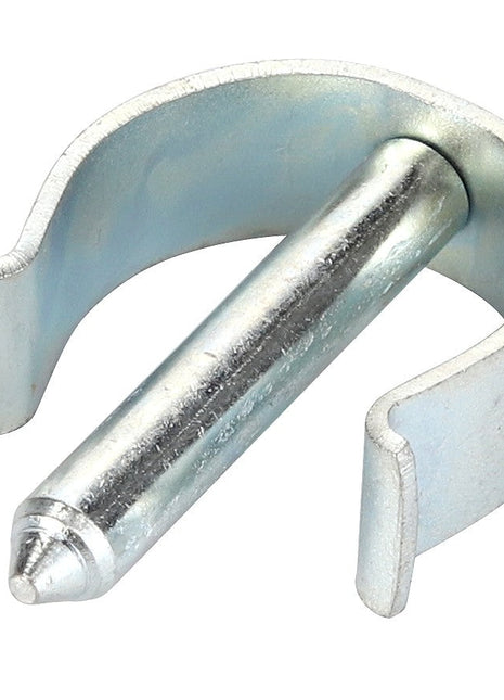 The AGCO LOCKING PIN - DAB12703, a U-shaped metal fastener with a cylindrical pin commonly used for securing cables or wires, is essential when no description is available for certain hardware components.