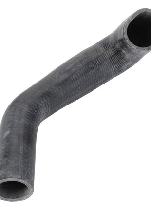 The AGCO Hose - 6304961M1 is a robust black rubber hose, designed with a curved shape and a textured surface to provide an enhanced grip.