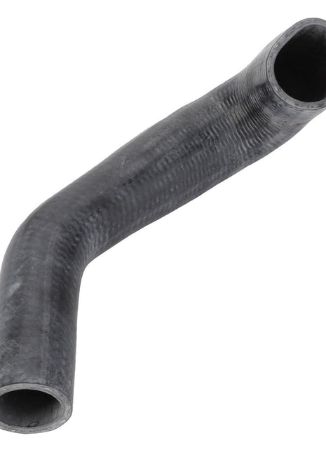 The AGCO Hose - 6304961M1 is a robust black rubber hose, designed with a curved shape and a textured surface to provide an enhanced grip.