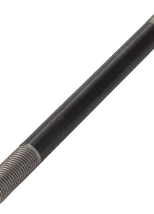 The AGCO Stud Bolt - 4389109M1, a strong metal rod with threaded ends that exudes an industrial vibe, stands out against a pristine white background.