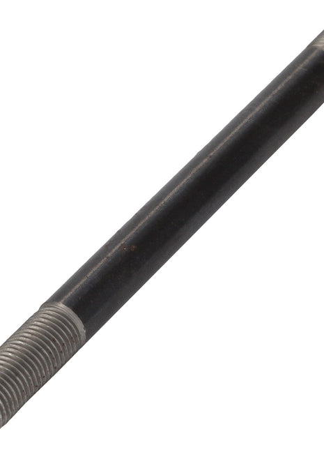 The AGCO Stud Bolt - 4389109M1, a strong metal rod with threaded ends that exudes an industrial vibe, stands out against a pristine white background.