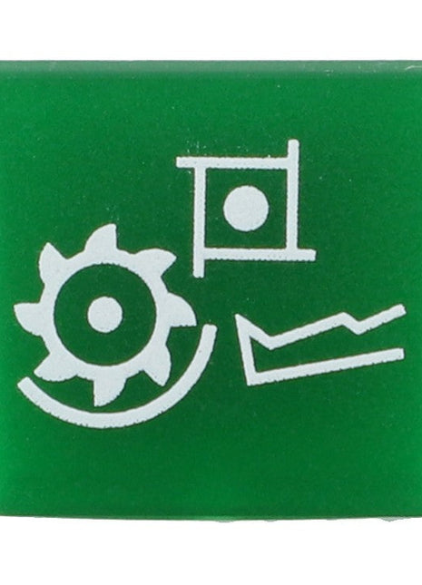 Green button with white icons depicting a gear, a flag with a circle, and a line graph. Product: AGCO | DECAL - D28751659 by AGCO. No current product description information is available.