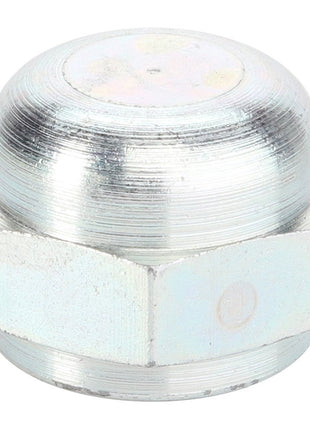 A detailed image showcases the AGCO | CAP - D46150577, a metallic cap nut featuring a rounded top and hexagonal base. The nut possesses a shiny, reflective surface that gleams under the light, exemplifying AGCO's commitment to quality.