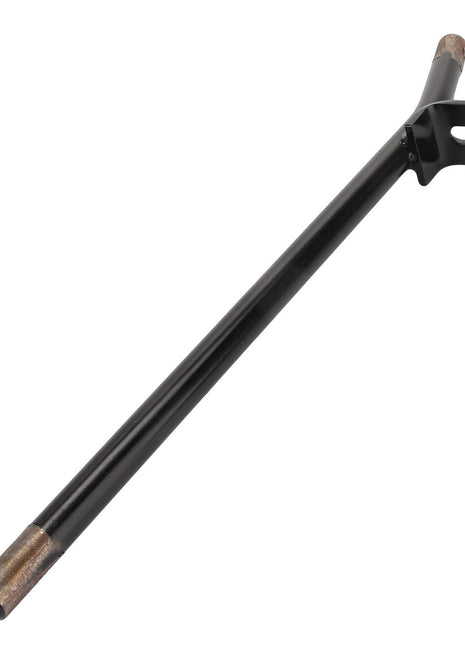 The AGCO | LEVER - D28980793 is a black metal rod with a rusty tip and a bracket attached near one end, designed for robust mechanical or structural support.