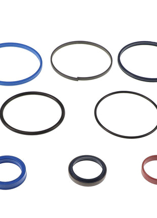 The AGCO | KIT - AL5040047 set includes eight assorted seals and o-rings of different sizes and colors, organized in two rows. The upper row features black and blue rings, while the lower row contains blue, black, and red components. Additional product description details are not currently available.