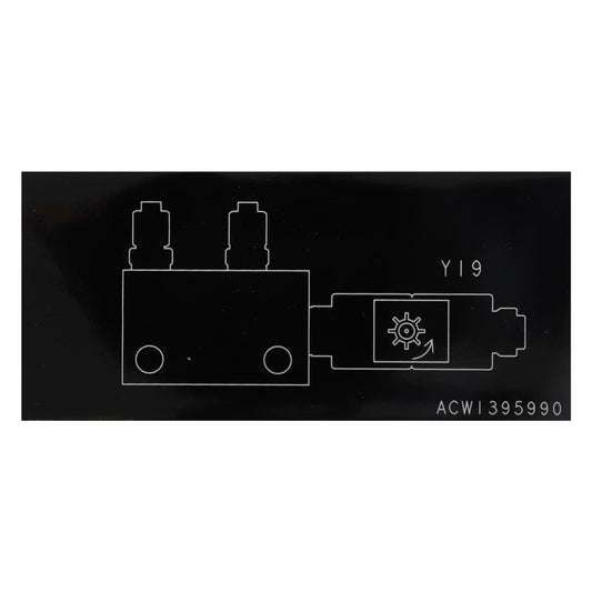 A black schematic diagram features an electrical component labeled "Y19" alongside a sun icon with an arrow. The text "AGCO | Decal - ACW 1395990" is displayed in the lower right corner, but there is no current product description information available.