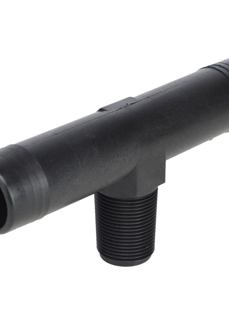 The AGCO | NOZZLE TEE - AG515491 is a black plastic T-shaped pipe connector featuring three openings, one of which is threaded for pipe connections. Currently, there is no additional product description information available.