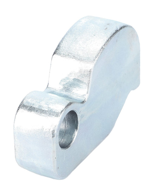 The AGCO Latch - Acp0343670, a metal machine part with a curved shape and a central hole, is displayed on a white background.