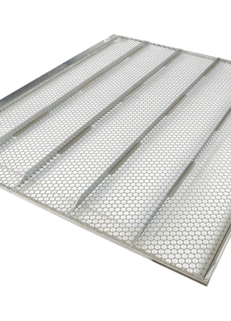 There is no current product description available for the AGCO | Sieve - La320960750, a rectangular galvanized steel grating with perforated holes and raised ribs.