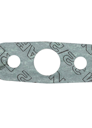 A flat, oval-shaped gasket known as the AGCO Seal - F339202090050, featuring three circular holes and printed text on its surface. No current product description available for further details.