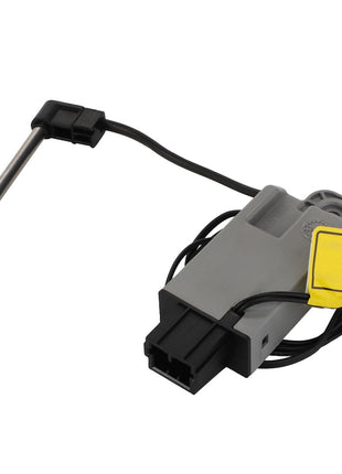 The AGCO | Thermostat - Acw171643A, featuring a gray electronic sensor with a black cable and pointed metal probe, is connected to a rectangular base with a yellow tab. No current product description information is available for this item.