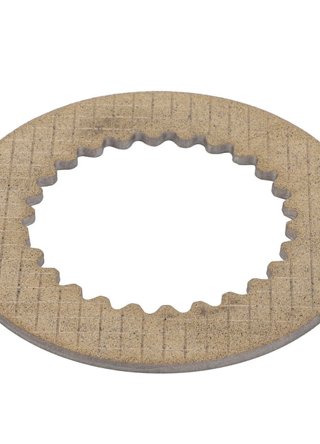 The AGCO Inner Disc - F339300020610 is a circular toothed friction disc featuring a textured surface with an open center, designed for high friction stability and superior performance.