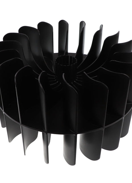 The AGCO | Fan Rotor - Acx0039800, a black plastic cylindrical object with multiple vertical fins evenly spaced around its surface, provides efficient heat dissipation.