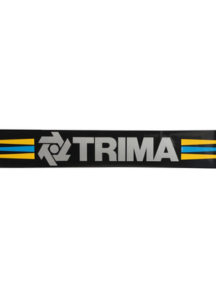 A black AGCO decal, labeled with "TRIMA" in bold white letters, adorned with blue and yellow stripes on either side; currently, there is no additional product description available for DECAL - AL719829.
