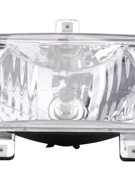 The AGCO Combination Light, Left - Acp0200120 features a rectangular design with a clear lens and silver reflector. It is mounted in a durable plastic housing with two white attachment points on the top and bottom. Engineered by AGCO for durability and reliability, this genuine rear light ensures long-lasting performance.