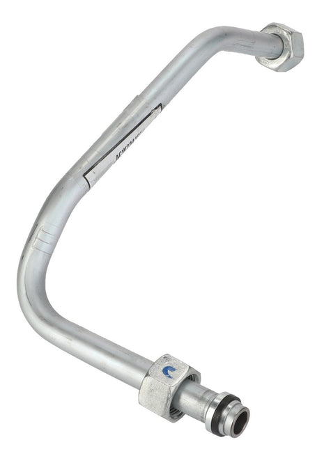 The AGCO Pipe - Acw2341950 is a curved metal pipe equipped with threaded connectors on both ends, typically used for fluid transport in mechanical or automotive systems. No additional product description information is currently available.