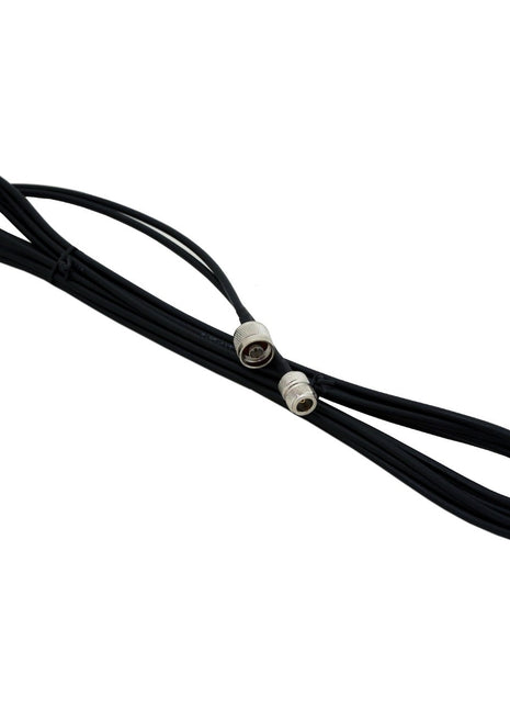 Product Description: The AGCO Cable - Acec20 is a long black coaxial cable coiled in a loop, featuring durable metal connectors at both ends.