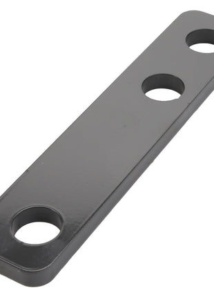 The AGCO | Spacer - Acw4039810 is a rectangular black metal plate featuring three evenly spaced circular holes along its length; however, no additional product description information is currently available.
