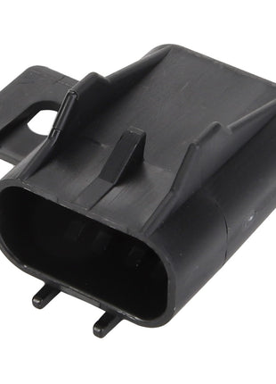 The AGCO | CAP - AG520052 electrical connector is a black, rectangular plastic device featuring two prongs and a convenient mounting tab for easy installation.