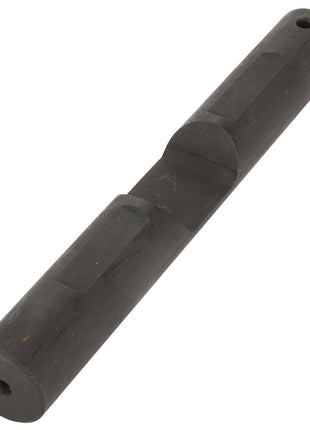 The AGCO | CLEVIS PIN - D46100719 is a cylindrical metal rod featuring machined grooves, including one larger central groove and two smaller grooves on either side. The rod also has two small holes, located at each end. Currently, there is no additional product description information available for this item from the brand AGCO.