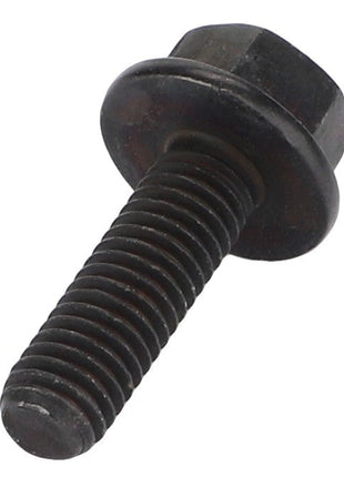 A close-up view of the AGCO Hexagon Flange Bolt - Acw0775720, showcasing a threaded shaft and a gleaming black-coated metal finish. Brand: AGCO. No current product description information is available.