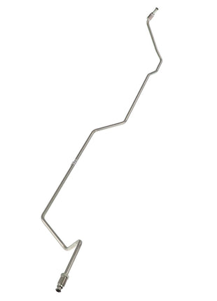 A metallic, zigzag-shaped AGCO | Pipe - Acw019905A automotive brake line with connector fittings on both ends, presented against a pristine white background.