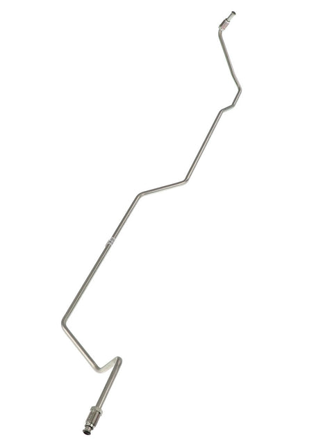 A metallic, zigzag-shaped AGCO | Pipe - Acw019905A automotive brake line with connector fittings on both ends, presented against a pristine white background.
