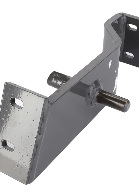 The AGCO Upper Sieve Frame Silentblock Support, Left - D28480856 is a steel bracket with mounting holes and a cylindrical protrusion, designed for mechanical or structural applications to ensure maximum uptime and machinery efficiency.