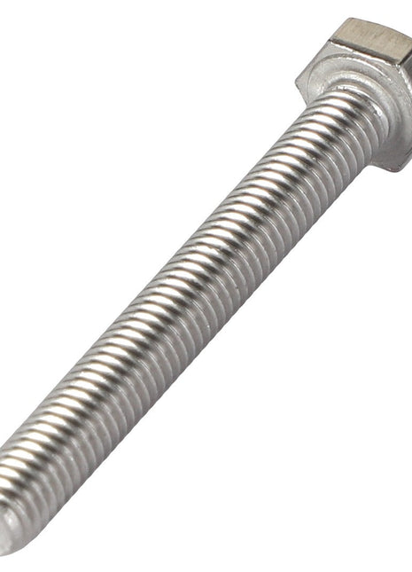 The AGCO Hexagonal Head Bolt - Acp0000180, featuring a threaded body, is crisply displayed against a pristine white background.