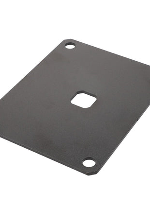 Introducing the AGCO Plate - Acw1678760, a rectangular metal plate designed with a central square hole and four round corner holes, providing versatile mounting options.
