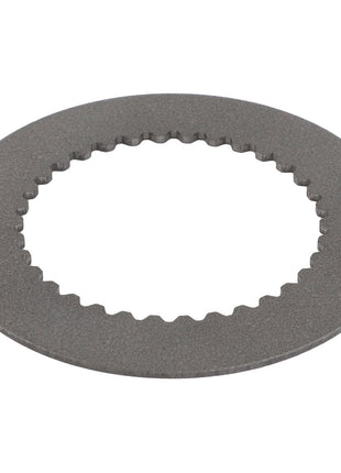 AGCO's Inner Disc - F380303020250 is a circular, metallic clutch plate featuring an outer smooth edge and an inner toothed edge, precision machined for quality installations, showcased on a white background.