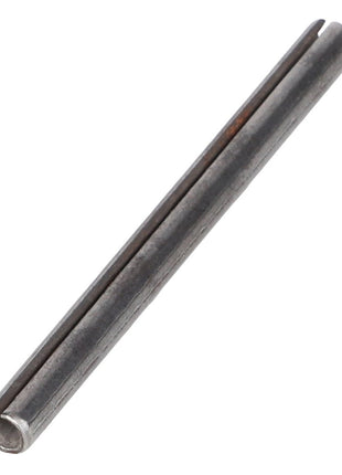 A cylindrical metal pin with a slit running lengthwise along its surface. For more details, refer to our product description for the AGCO ROLL PIN - 63057 or contact our support team.