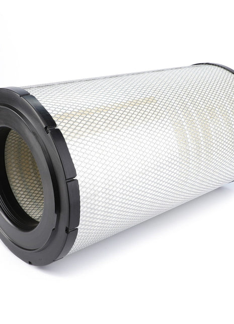 The AGCO | Engine Air Filter Cartridge - D46483800 features a cylindrical design with a mesh exterior and black caps at both ends, engineered for superior filtration efficiency to prolong service life.