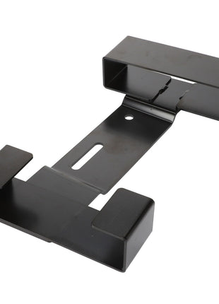 The AGCO Support - Acw0412710 is a black metal bracket with a rectangular base and three raised sections designed to secure an object, featuring a central hole and slotted opening. Unfortunately, no current product description information is available.