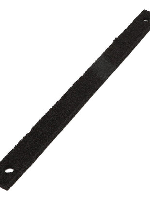 No Product Description Available: AGCO | Gasket - Acp0668930, a black rectangular strip with a textured surface, featuring a hole at each end.