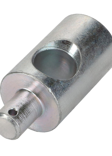 Introducing the AGCO | PIVOT - D28780030: A cylindrical metal connector featuring a side hole, along with a smaller cylindrical extension that includes a drilled hole at one end. Additional product details are currently unavailable.