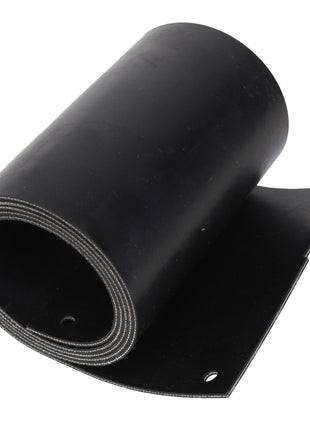 A partially unrolled AGCO | Rubber Seal - Acx2792880, a black rubber sheet with holes on the edges. Further product description information is currently unavailable.
